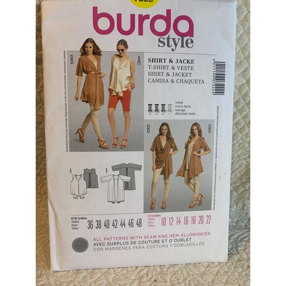Burda Misses Shirt Jacket Sewing Pattern sz 10-22 7222 - uncut - Picture 7 of 9
